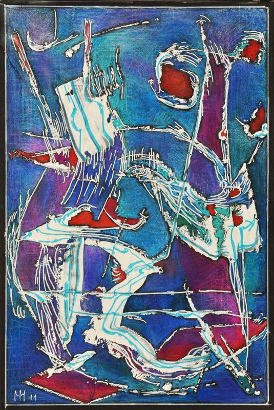 Stillleben im Blitzlicht 2011, Mischtechnik, Papier auf Leinwand, 100 x 70 cm