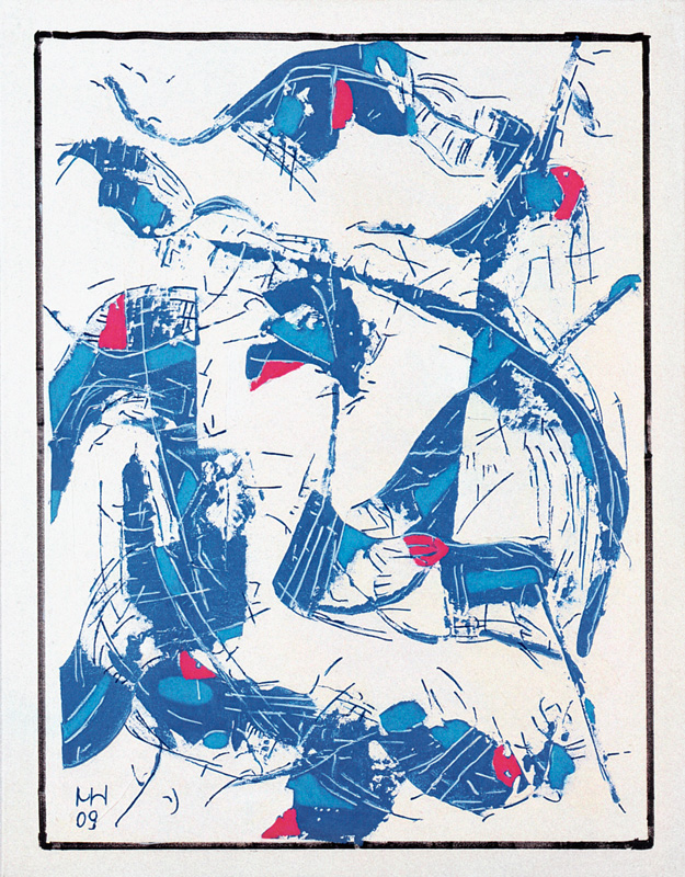 Blaue Schlitten 2009, Mischtechnik auf Leinwand, 90 x 70 cm