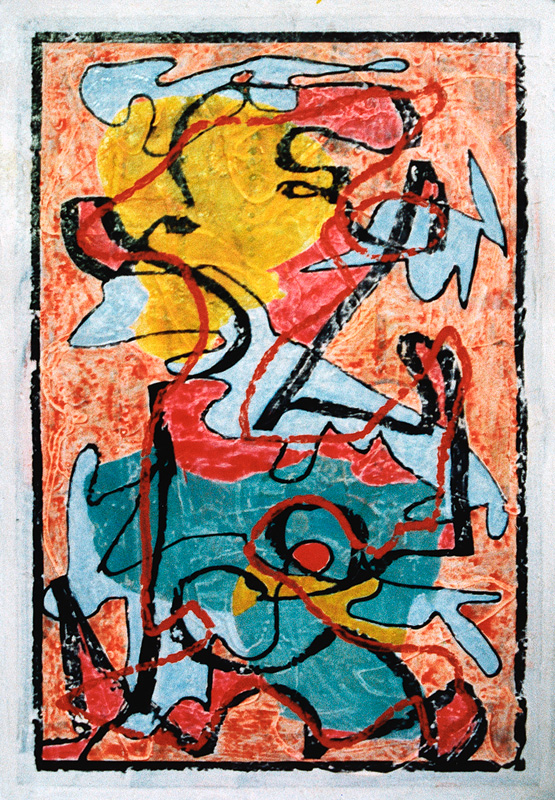 Ente im Zwirn 2005, Mischtechnik auf Hartfasertafel, 75 x 50 cm