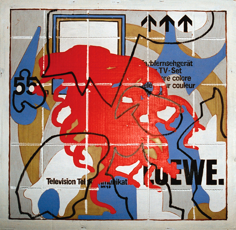 Löwe sei Dank B 1998, Mischtechnik auf Verpackungskarton, 65 x 60 cm