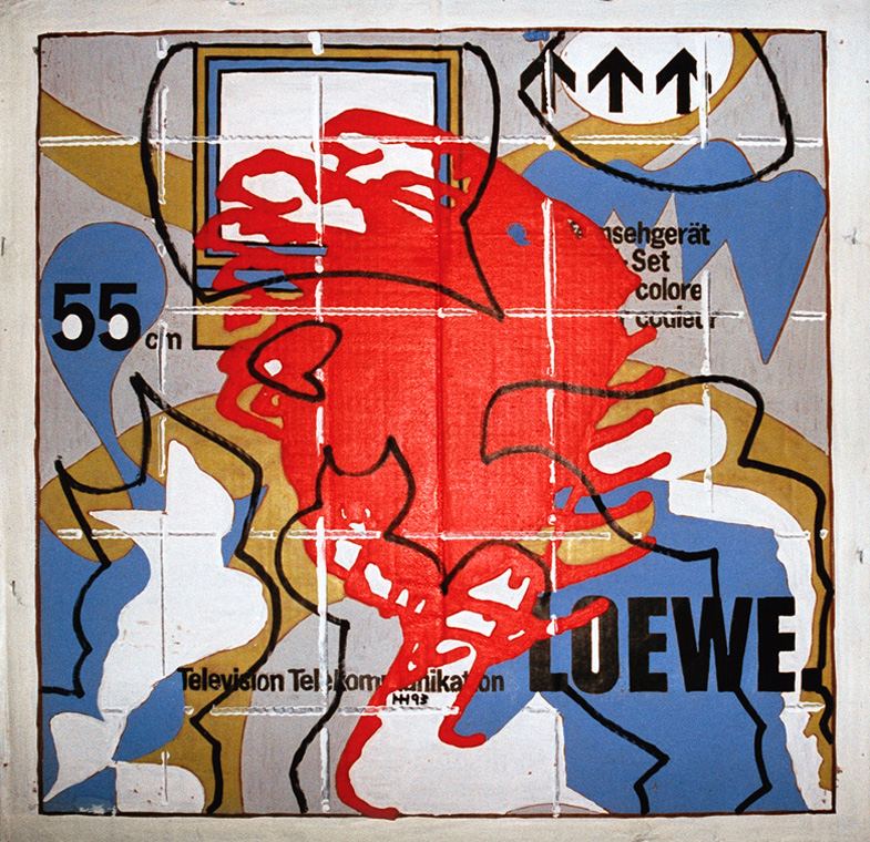 Löwe sei Dank D 1998, Mischtechnik auf Verpackungskarton, 65 x 60 cm