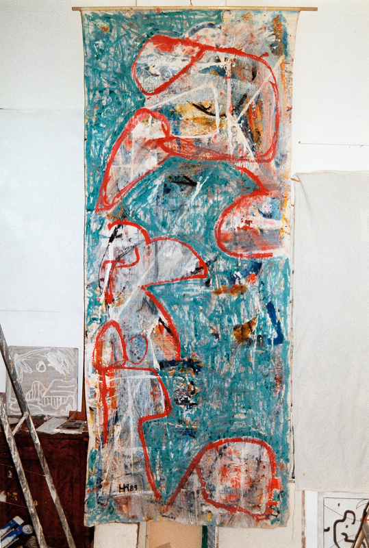 Adlermutter und Adlertochter 1989,  Rollbild, Acryl, 320 x 110 cm