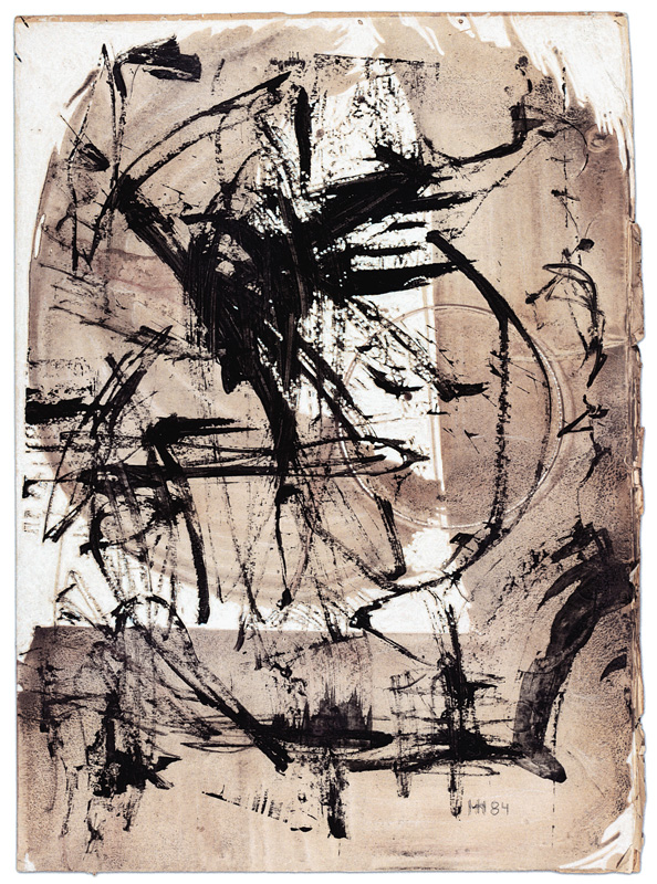 Störung der Stille 1984, Lack und Farbwasser auf Pappe, 70 x 50 cm